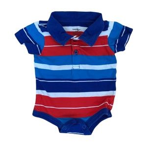 George Red Blue White Striped Bodysuit Polo Collar Baby Size 0-3M